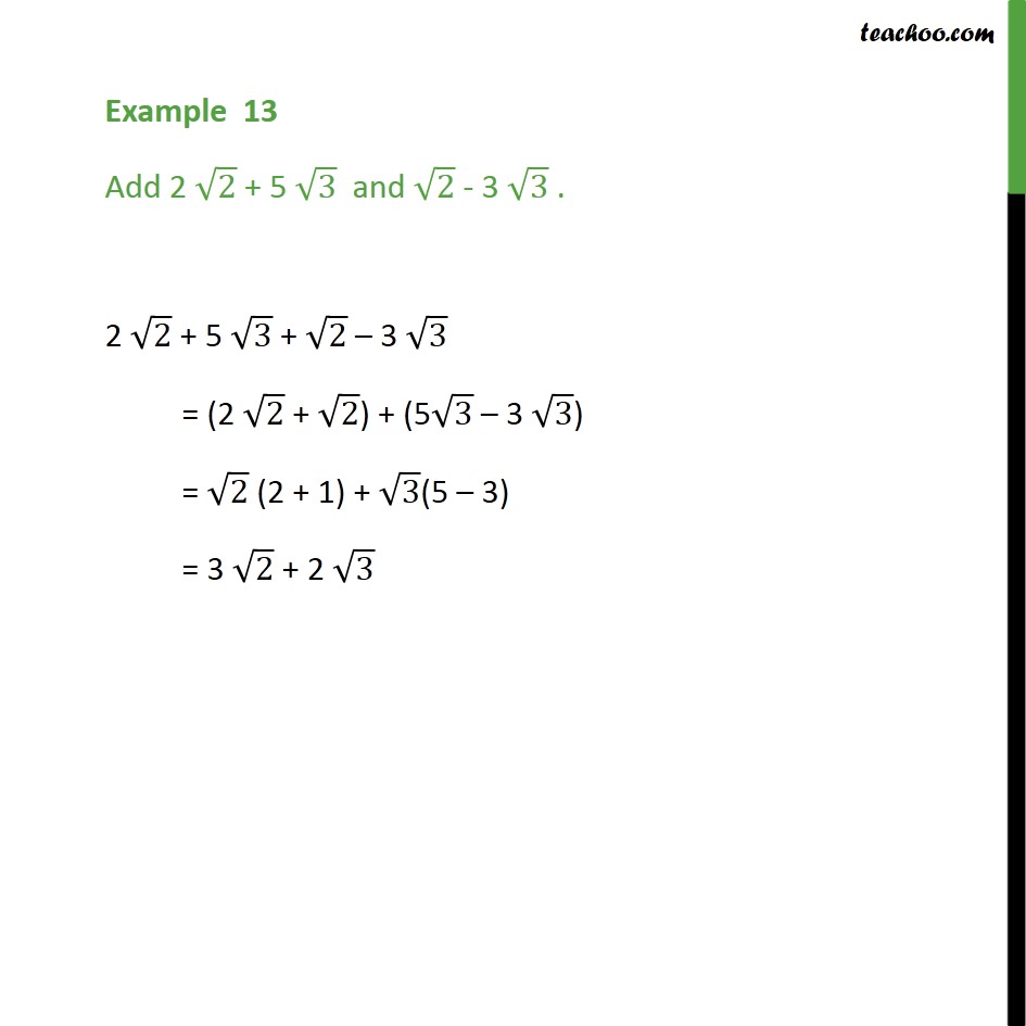 Example 13 Add 2 Root2 5 Root3 And Root2 3 Root3 Examples