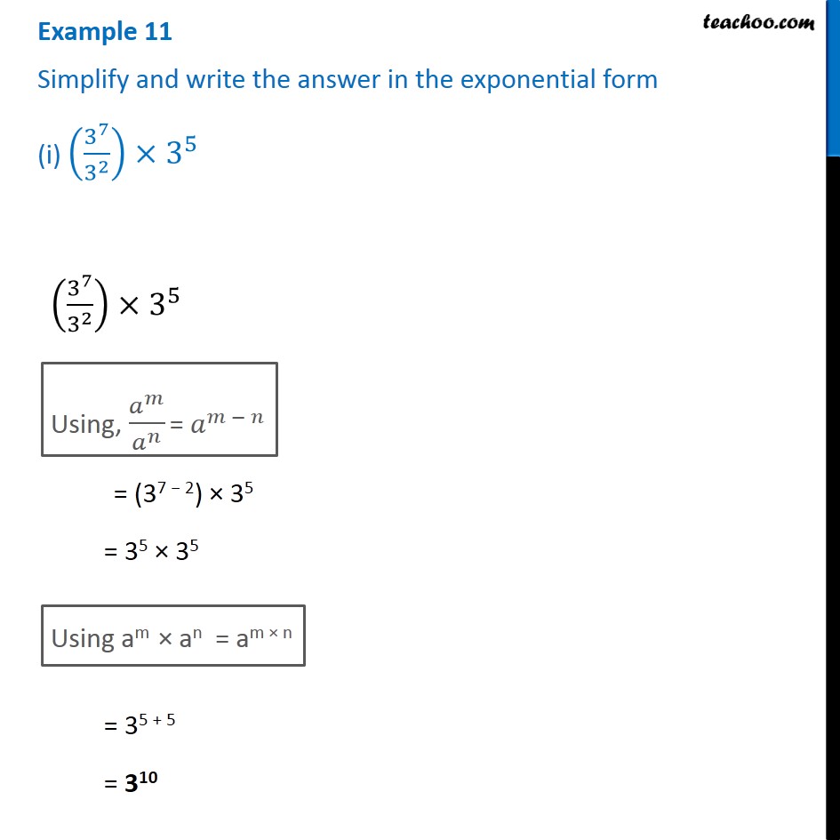 Example 11 Simplify And Write The Answer In The Exponential Form