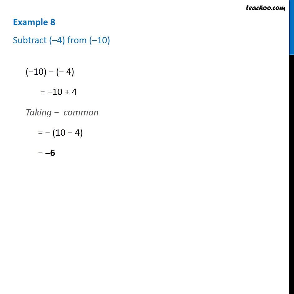 Example 8 - Subtract (-4) from (-10) - Chapter 6 Class 6 - Teachoo