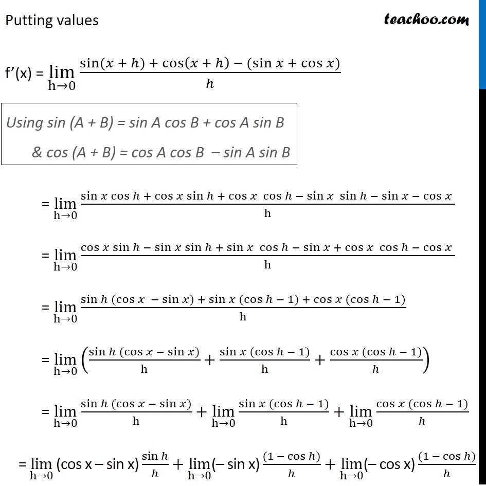 Find Derivative By First Principle Fx Sin X Cos X Video