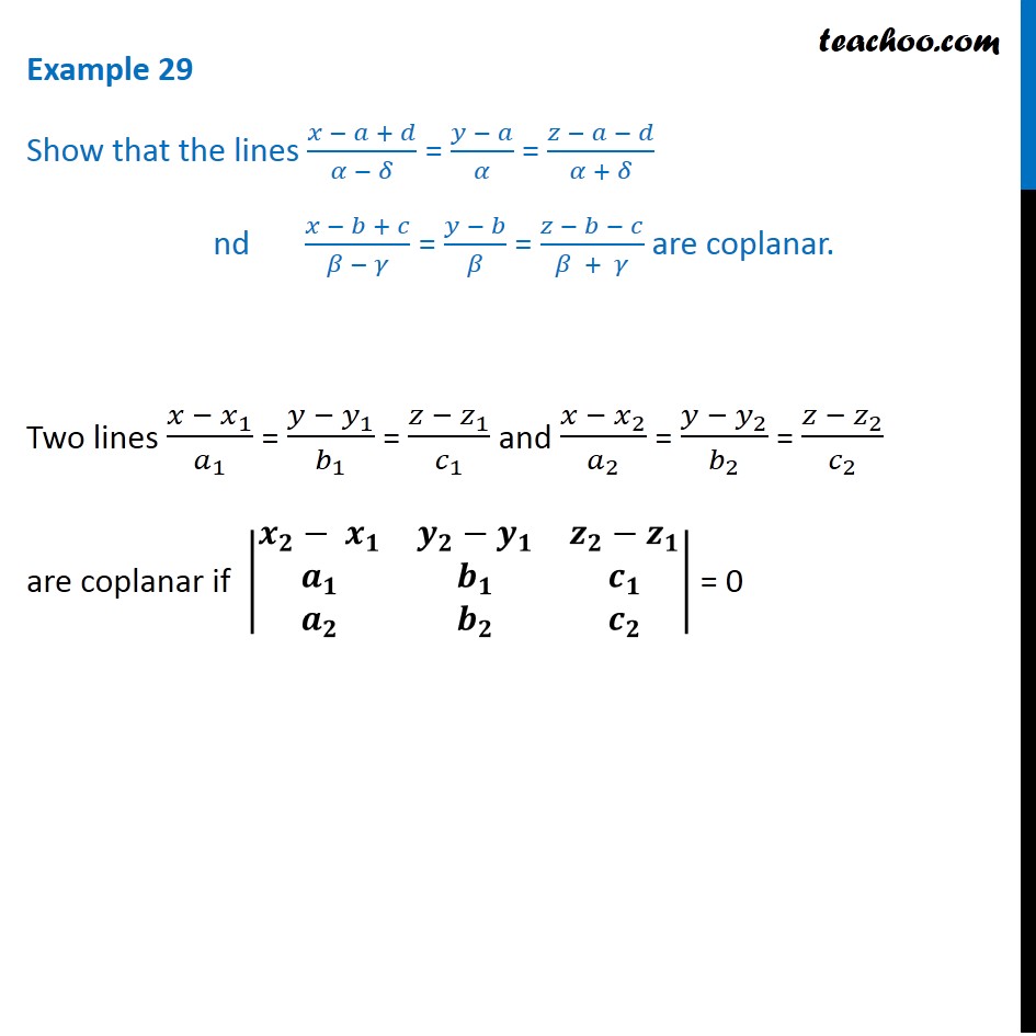 Example 29 - Chapter 11 Class 12 - Show lines are coplanar
