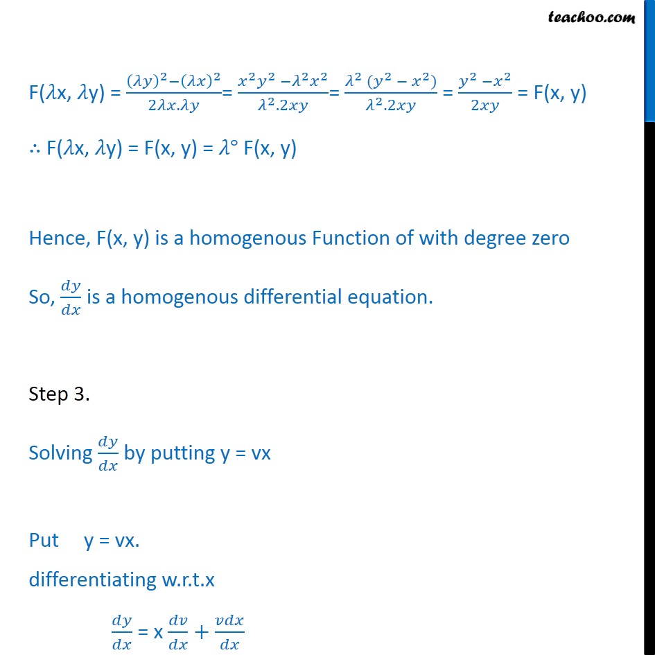 Ex 9 5 4 Show Homogeneous X2 Y2 Dx 2xy Dy 0 Ex 9 5