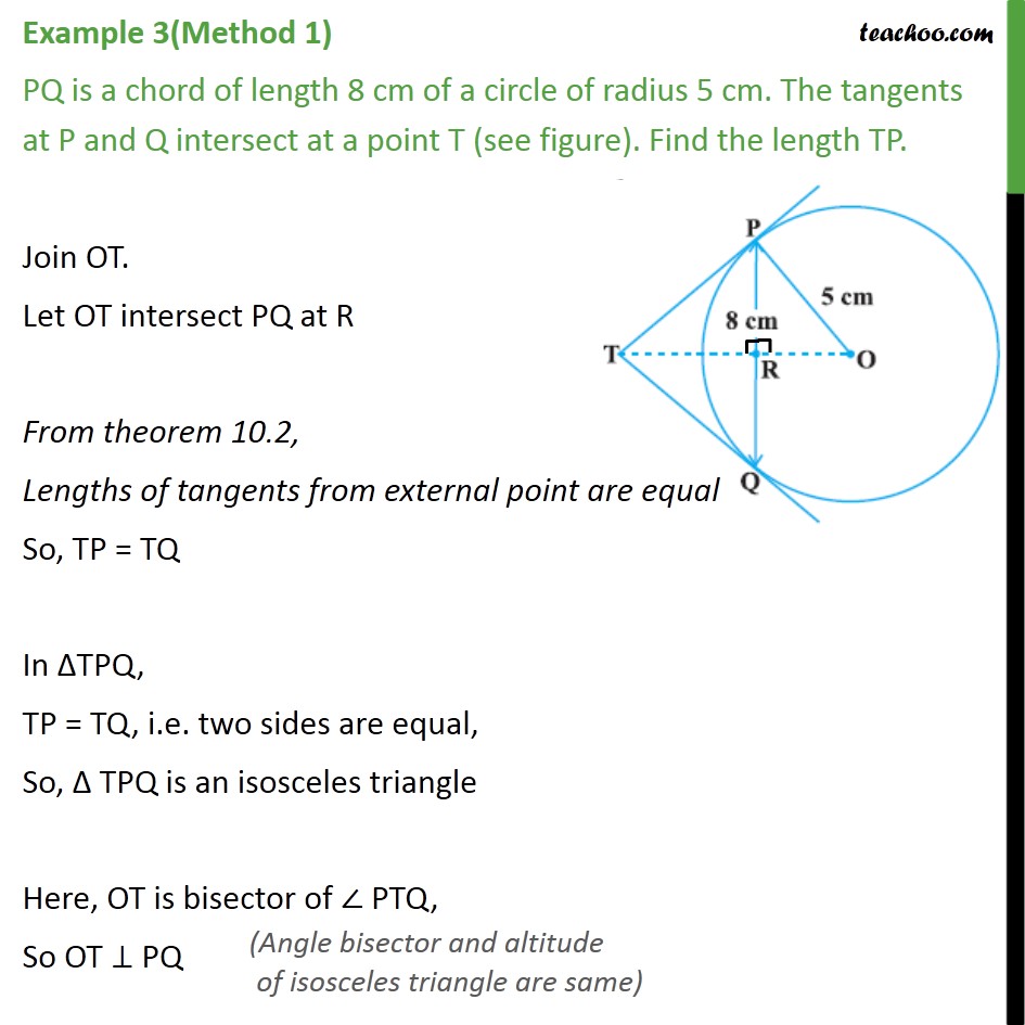 Example 3 - PQ is a chord of length 8 cm of a circle ...