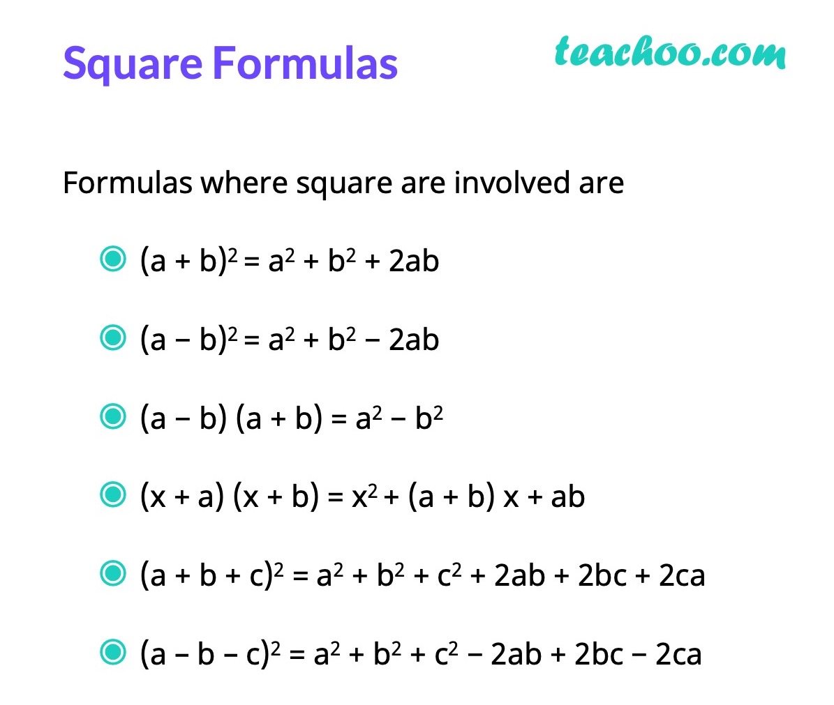 algebra 1 formulas list