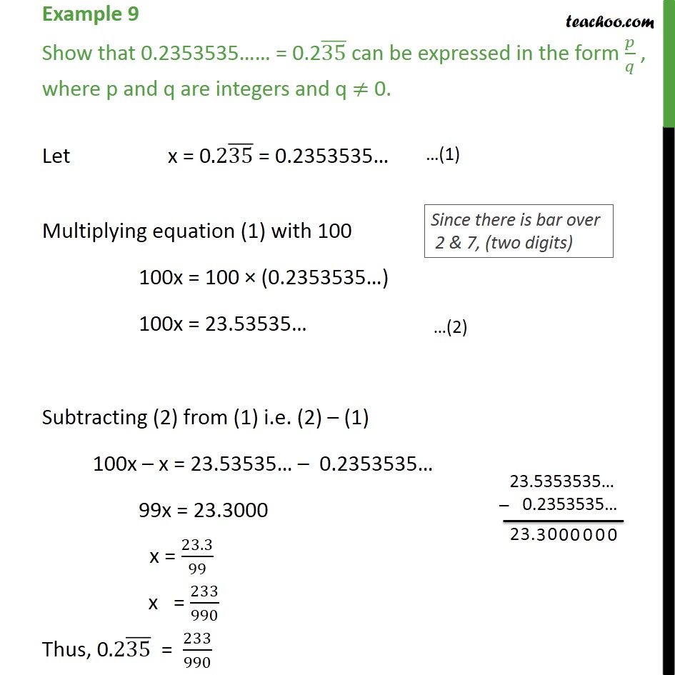 Example 9 - Show that 0.2353535.. = 0.235 can be expressed - Expressing decimal in p/q