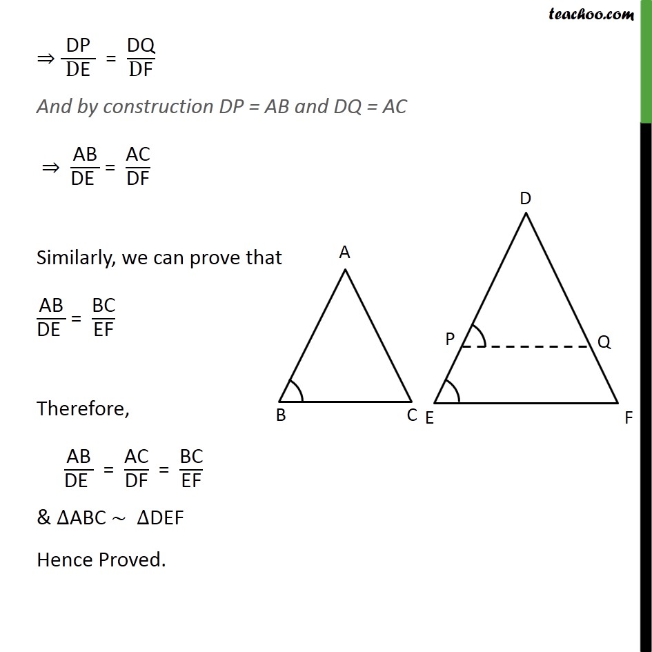 Theorem 6.3 (AAA Similarity) Class 10 - If corresponding angles equal