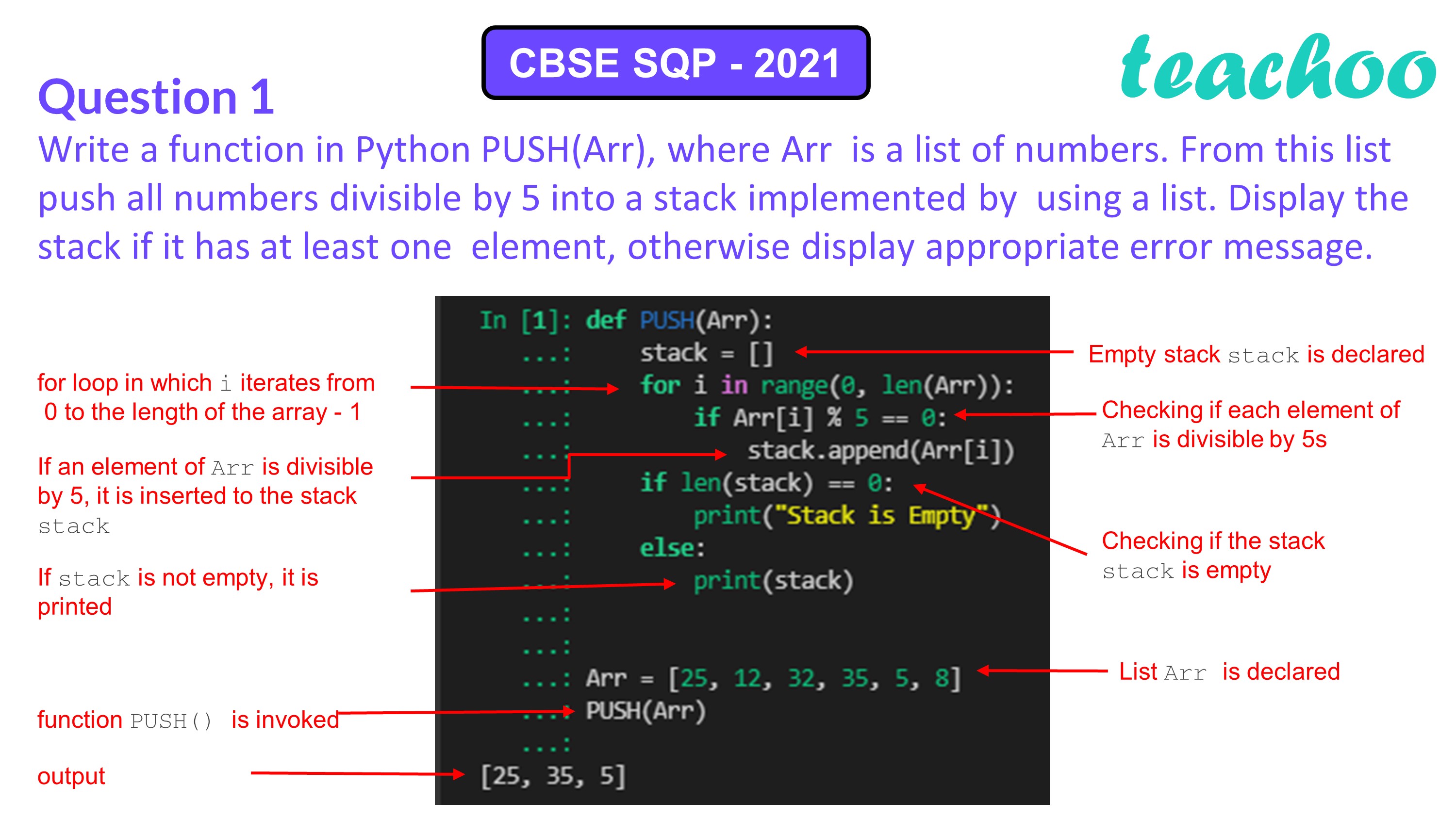 Write Function In Python PUSH Arr Where Arr Is List Of Numbers