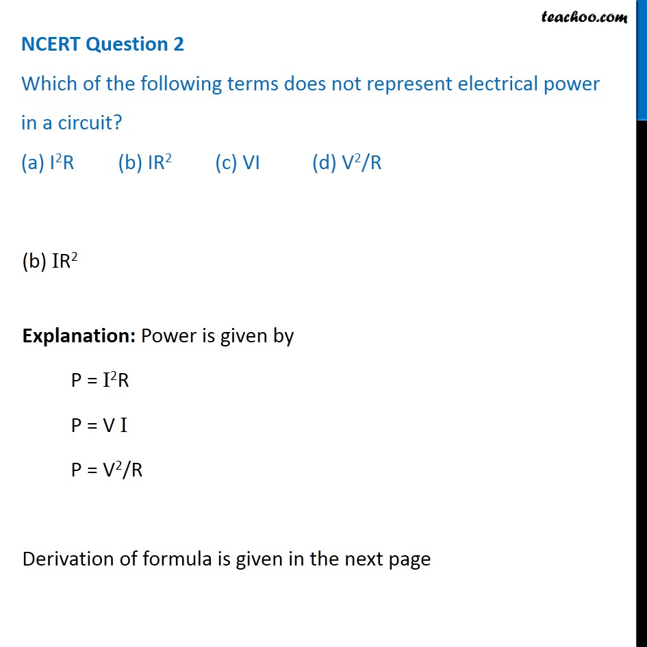 NCERT Q2 Which terms does not represent electrical power in circuit