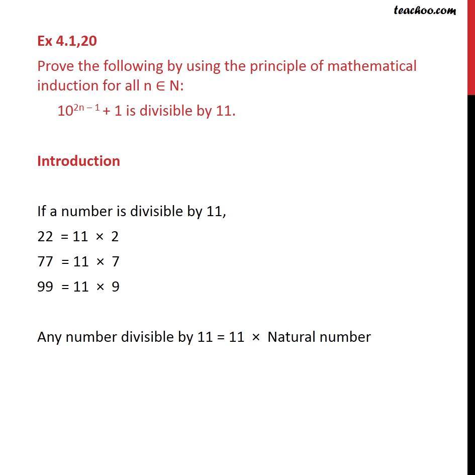 Question 20 - Prove: 102n-1 + 1 is divisble by 11 - Chapter 4