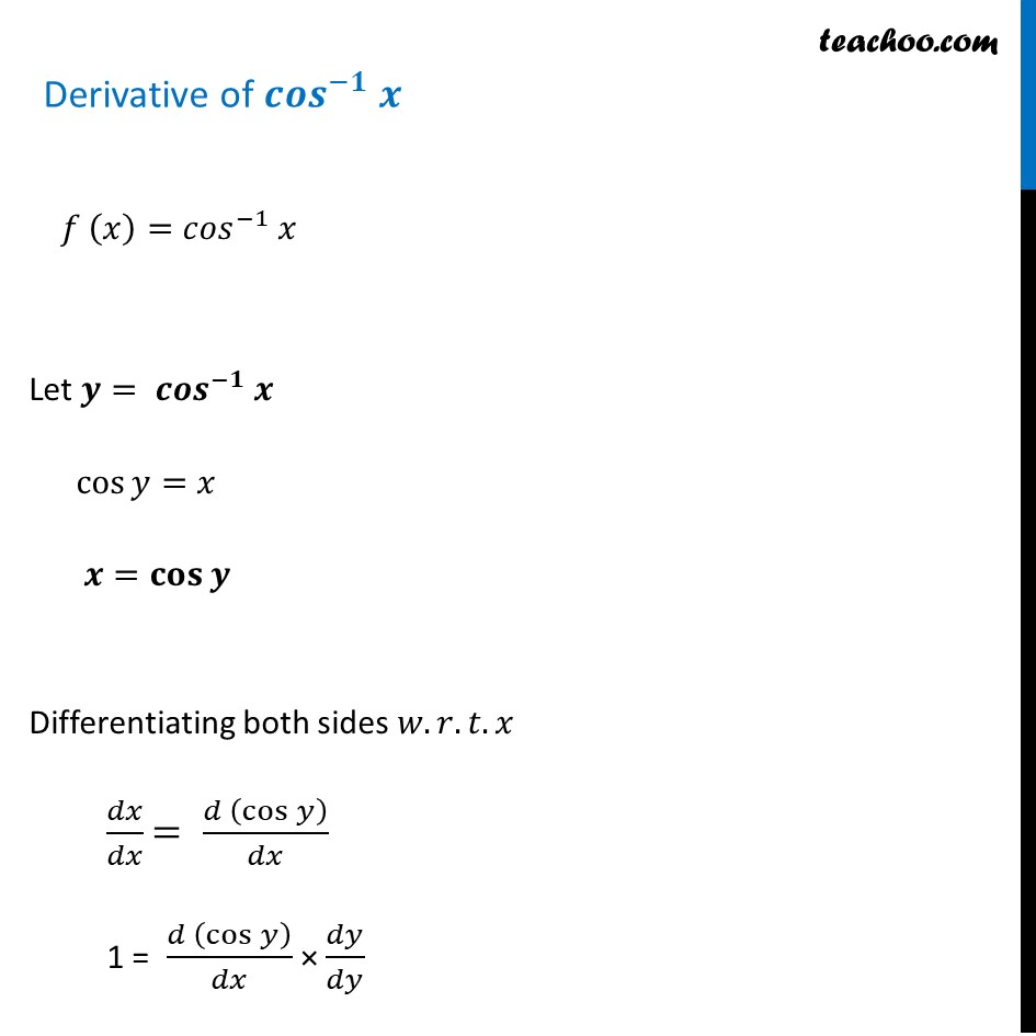 Differentiation Of Cos Inverse X Cos 1 X Teachoo With Video