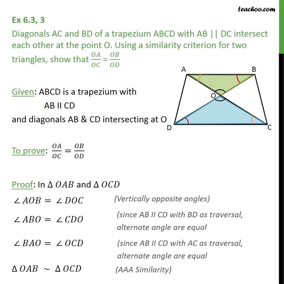 Ex 6.3, 3 - Diagonals AC and BD of a trapezium ABCD - Ex 6.3