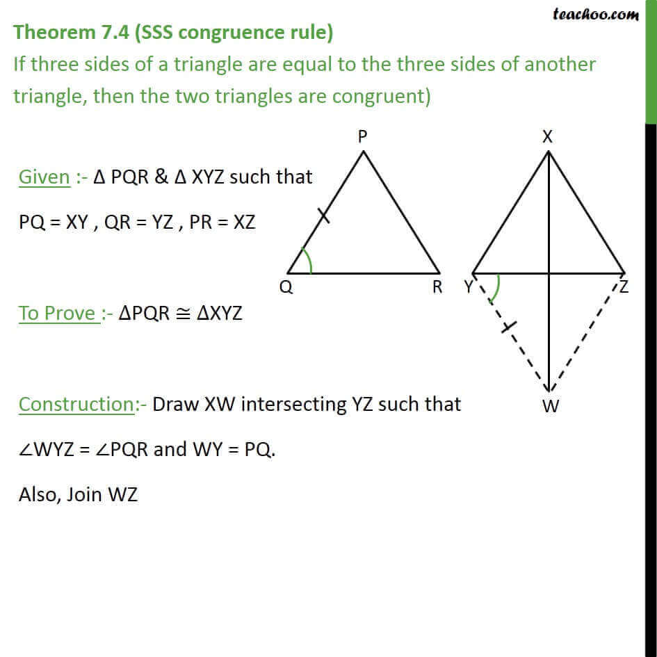 Theorem 74 Sss Congruence Rule Class 9 If 3 Sides Are Equal 0725