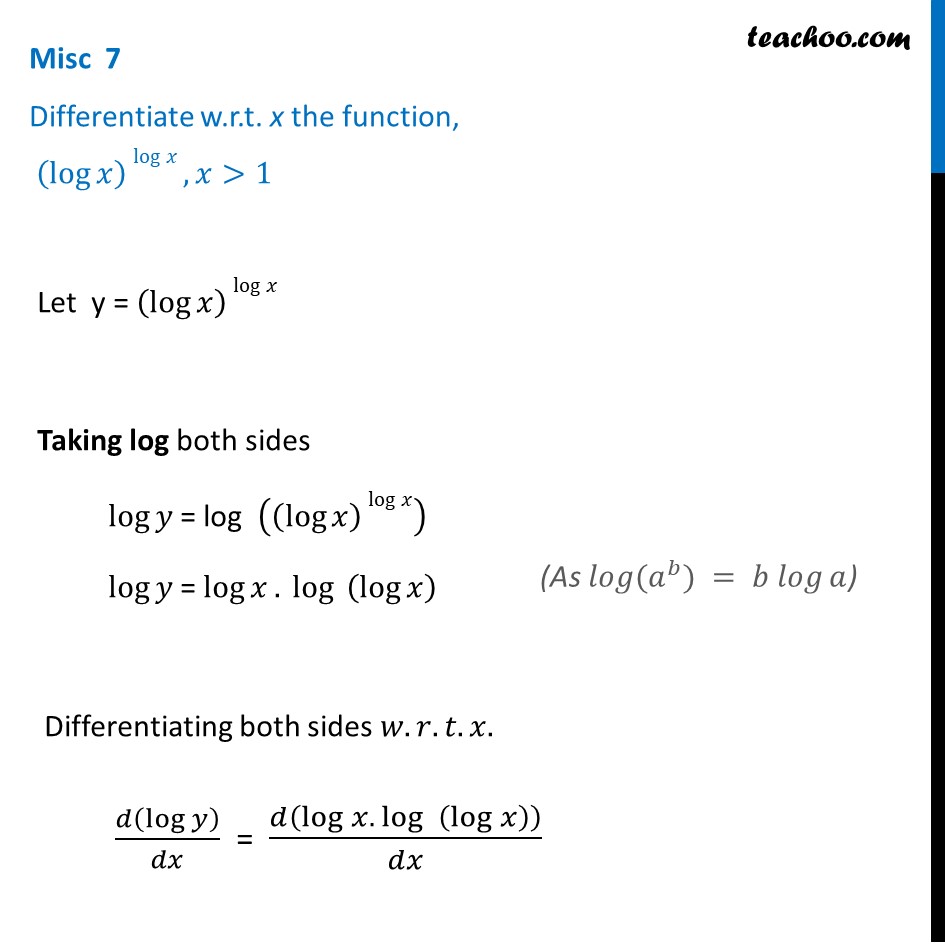 Misc 7 - Differentiate (log x) log x - Chapter 5 Class 12