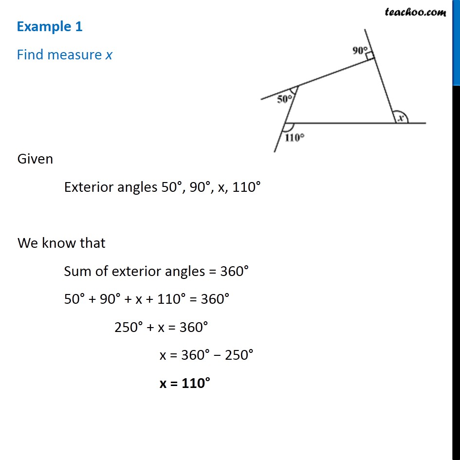 Example 1 - Find measure x in Fig 3.9 - Chapter 3 Class 8