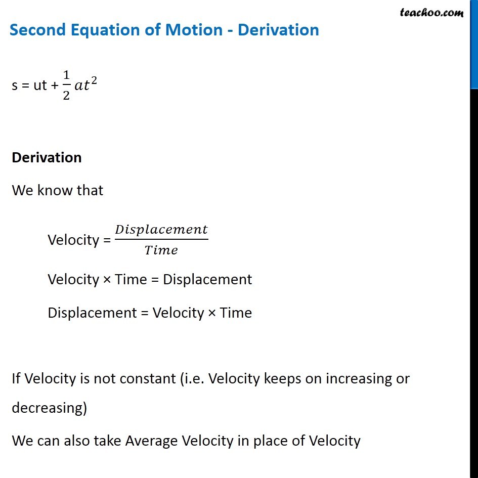 Second Equation Of Motion Exlanation Motion Class 9 Teachoo 