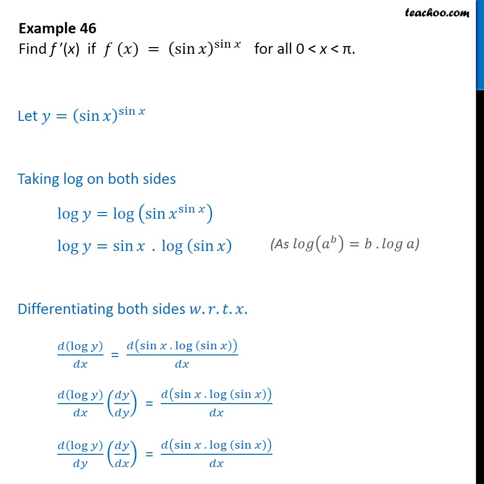 Example 46 - Find f'(x) if f(x) = (sin x)sin x - NCERT - Examples