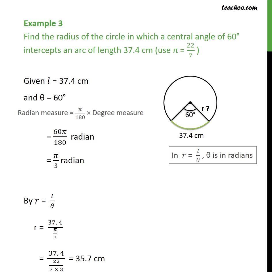 Example 3 Find Radius In Which A Central Angle Of 60 Examples 