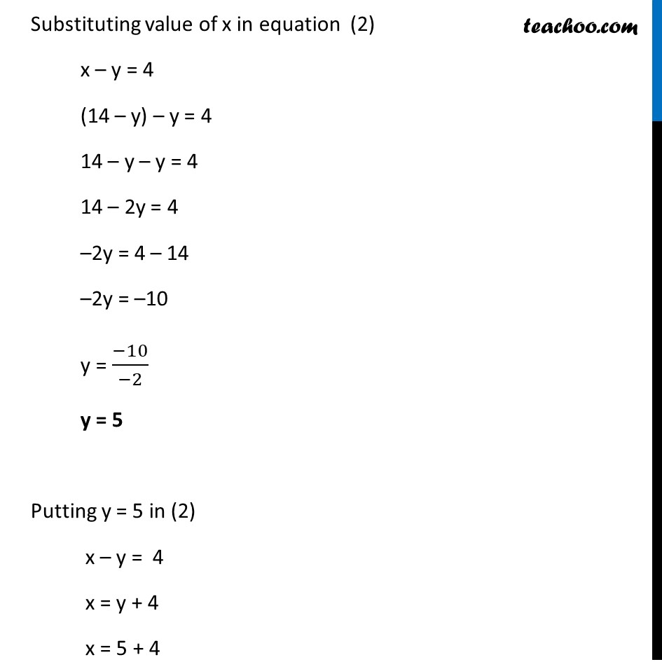 Ex 3 3 1 Solve By Substitution Method I X Y 14 Ex 3 3