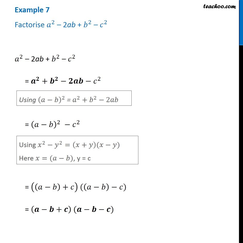 Example 7 Factorise A 2 2ab B 2 C 2 Chapter 14