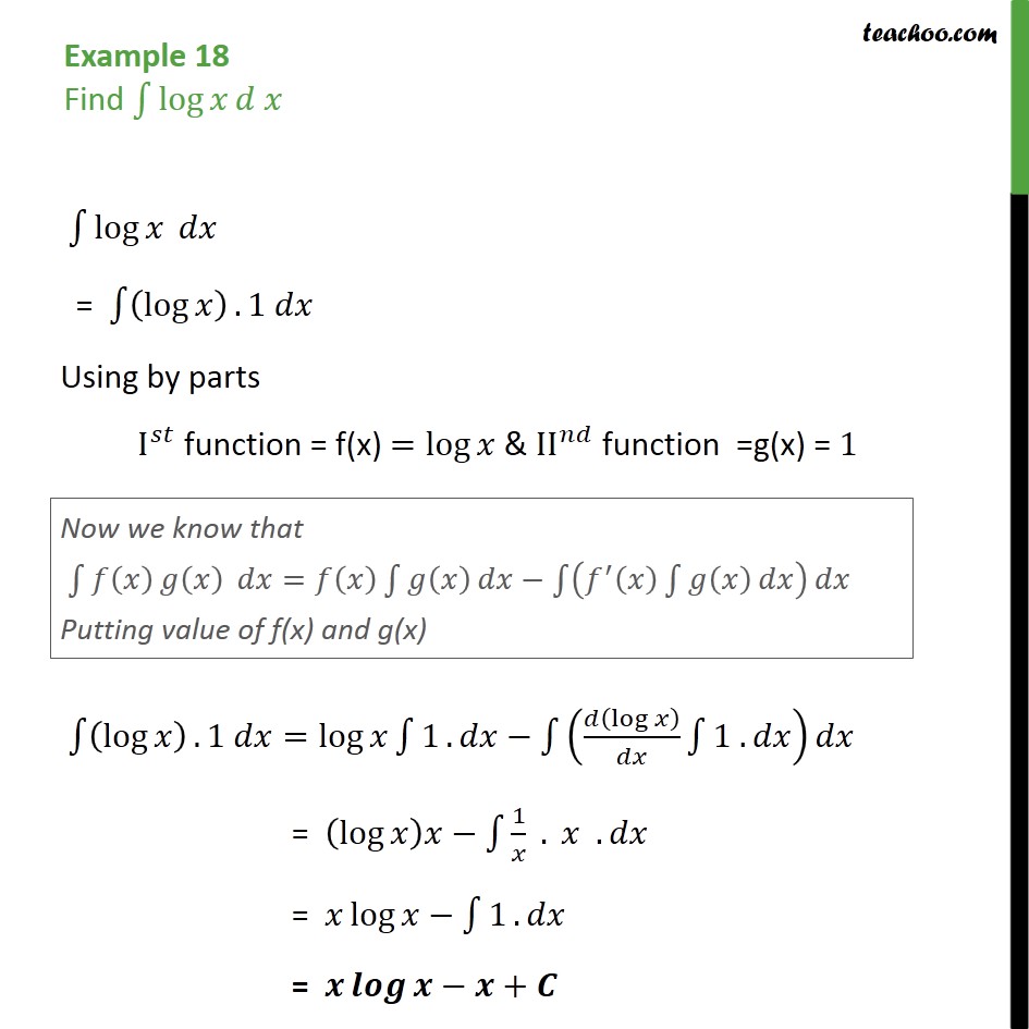 "Find integration log x or lnx - Integration by Parts - Examples" icon