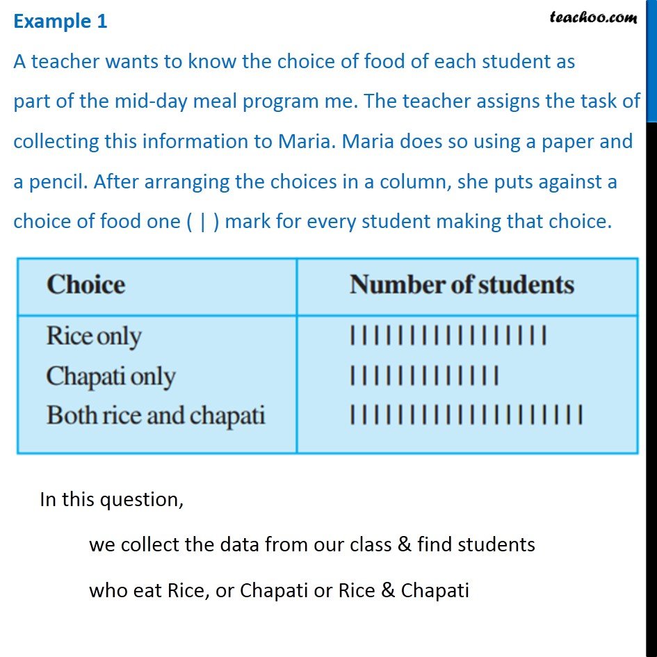 Example 1 - A teacher wants to know the choice of food of each student