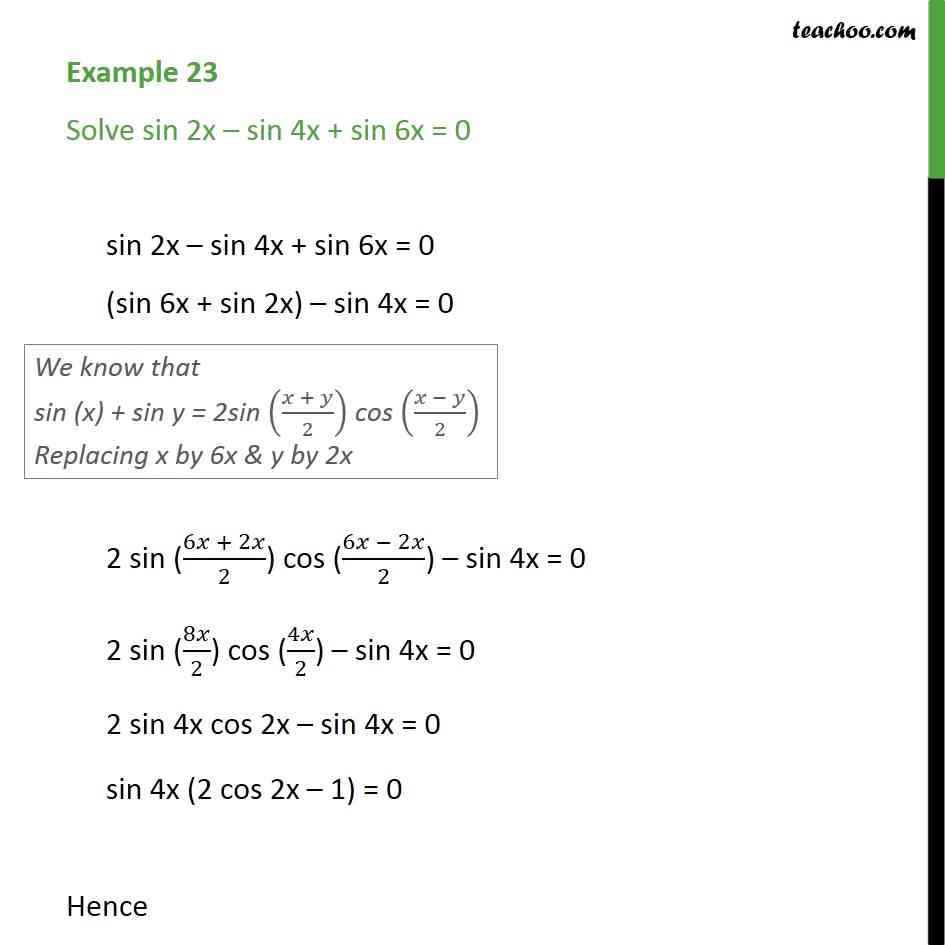 Example 23 - Solve sin 2x - sin 4x + sin 6x = 0 - Chapter 3