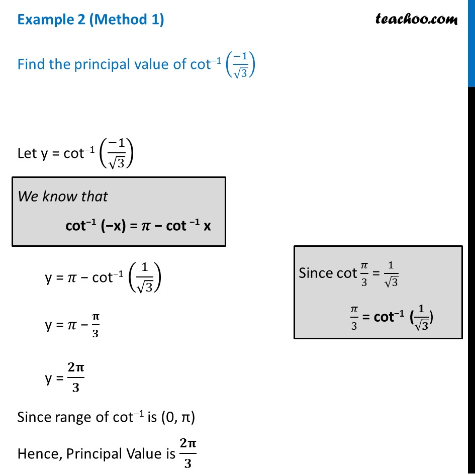 Example 2 Find principal value of cot1 (1/root 3) Examples