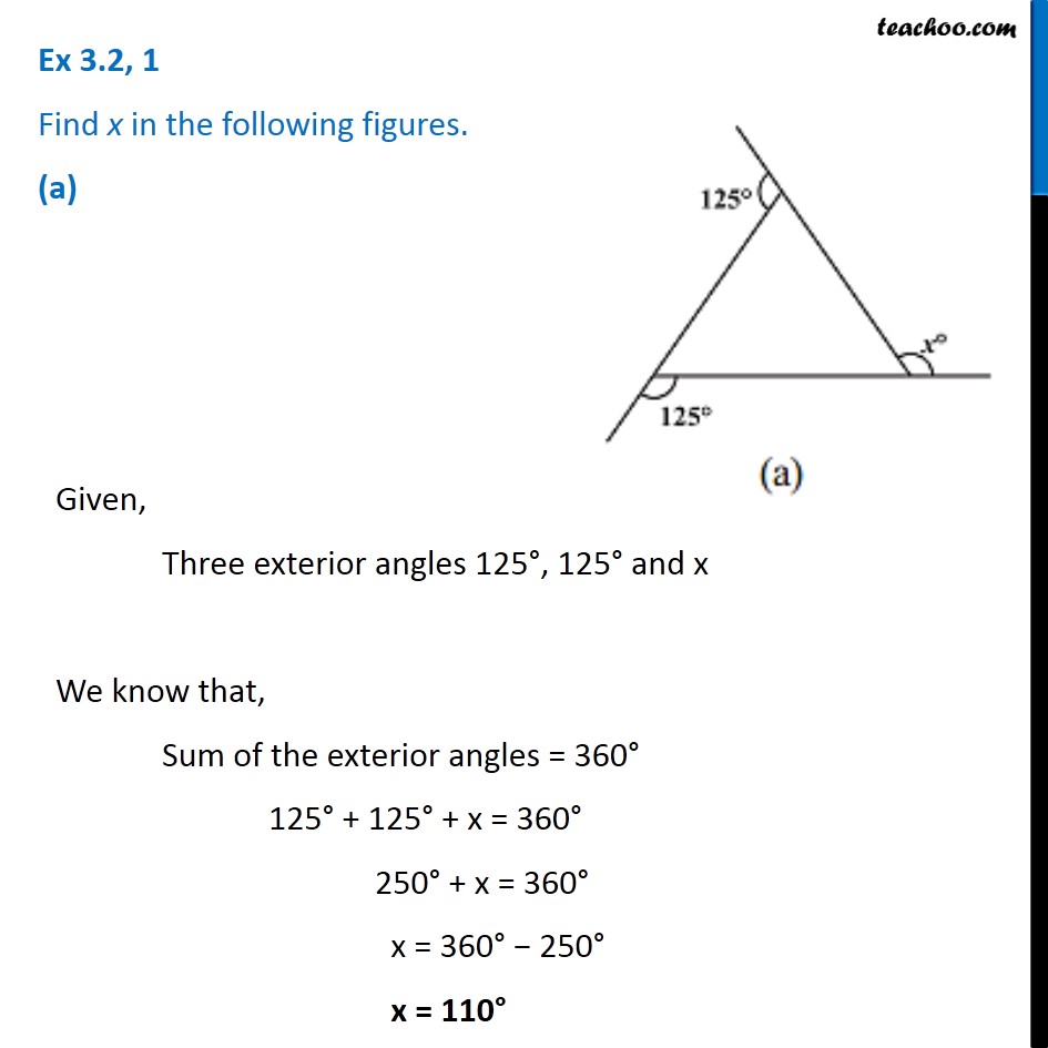Ex 3.2, 1 - Find x in the following figures - Chapter 3 Class 8
