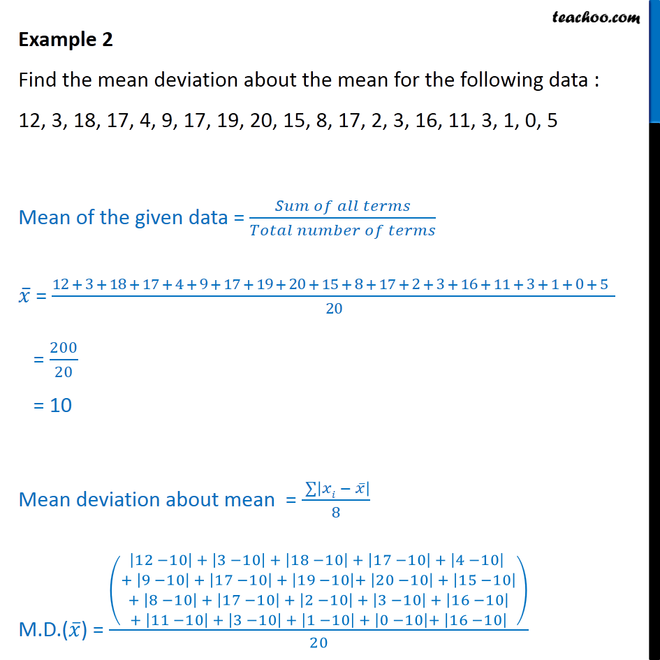 Example 2 - Find mean deviation about mean 12, 3, 18, 17 - Mean deviation about mean - Ungrouped