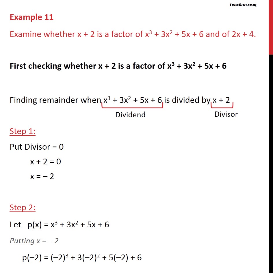 example-6-examine-whether-x-2-is-a-factor-of-x3-3x2