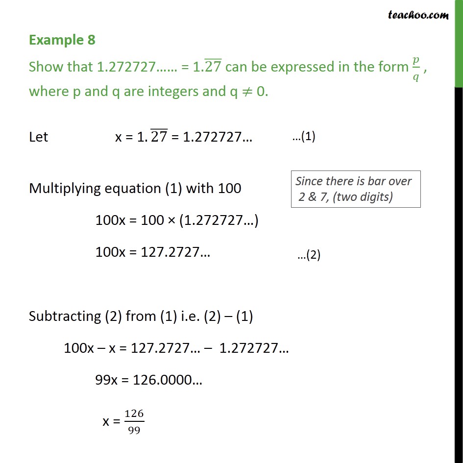 Example 8 - Show that 1.272727…… = 1.(27) can be expressed - Examples