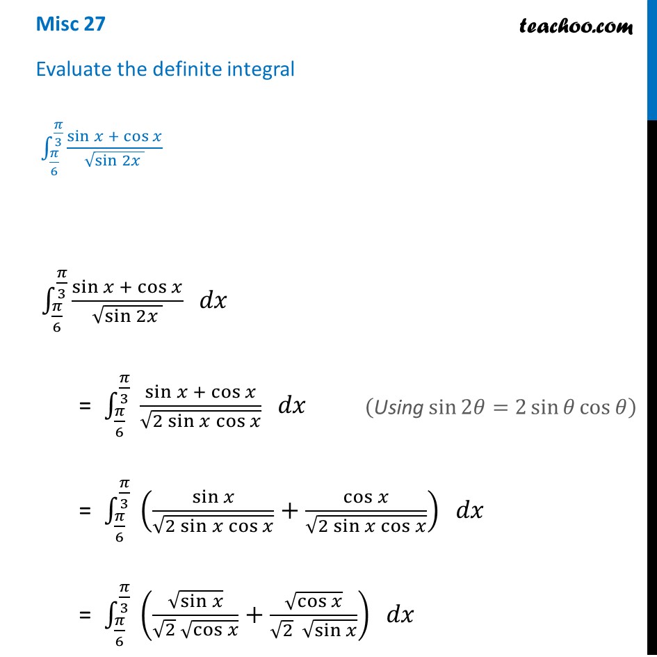 Misc 27 - Chapter 7 Class 12 Integration - Evaluate definite